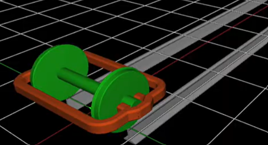 SAMS multibody simulation view of a suspended wheelset on the track.